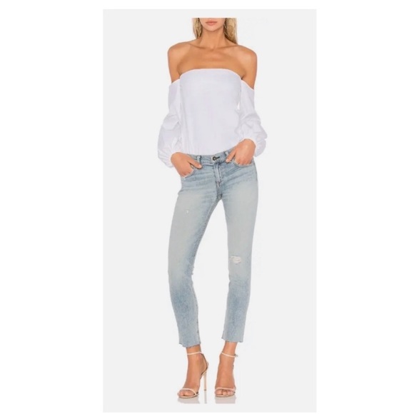 Theory LAUREEMA Off Shoulder BuildIn Bra Poplin White Top Ballon Puff Sleeve - Picture 2 of 16